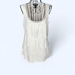 White House Black Market Tiered Tank Top — Silver Chain Neckline - Size M